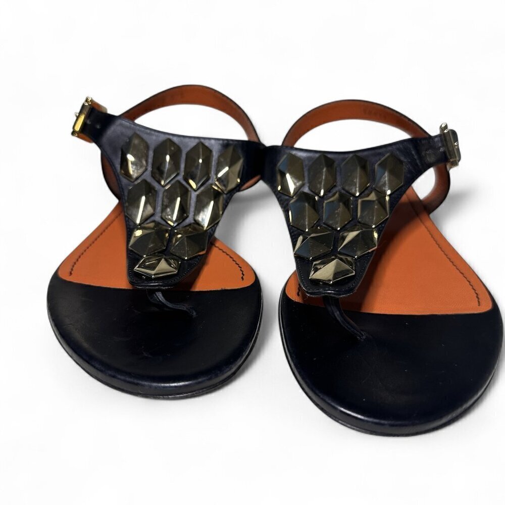 Santoni Women's Toe Strap Sandals In Black w Gold Accents sz EU 37.5 NWOB - Picture 2 of 14